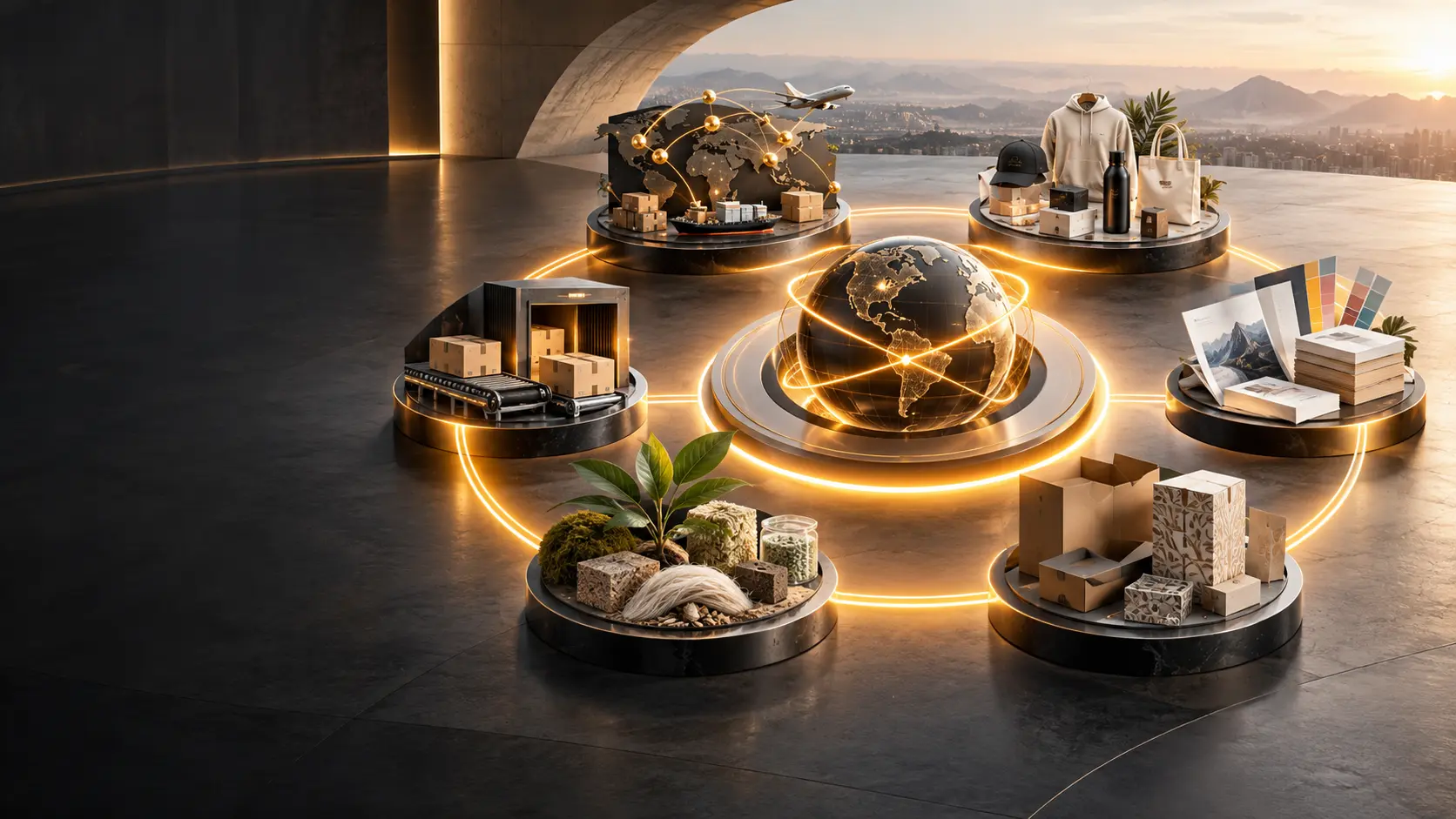 Six connected CIVSourcing service pillars surrounding one integrated sourcing ecosystem