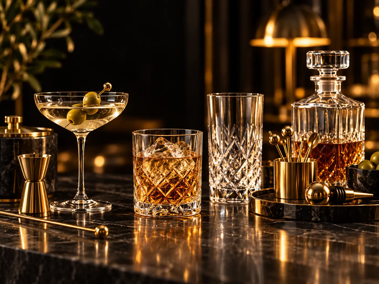 Glassware & Accessories collection styled in CIVSourcing’s black, ivory, champagne and gold showroom palette