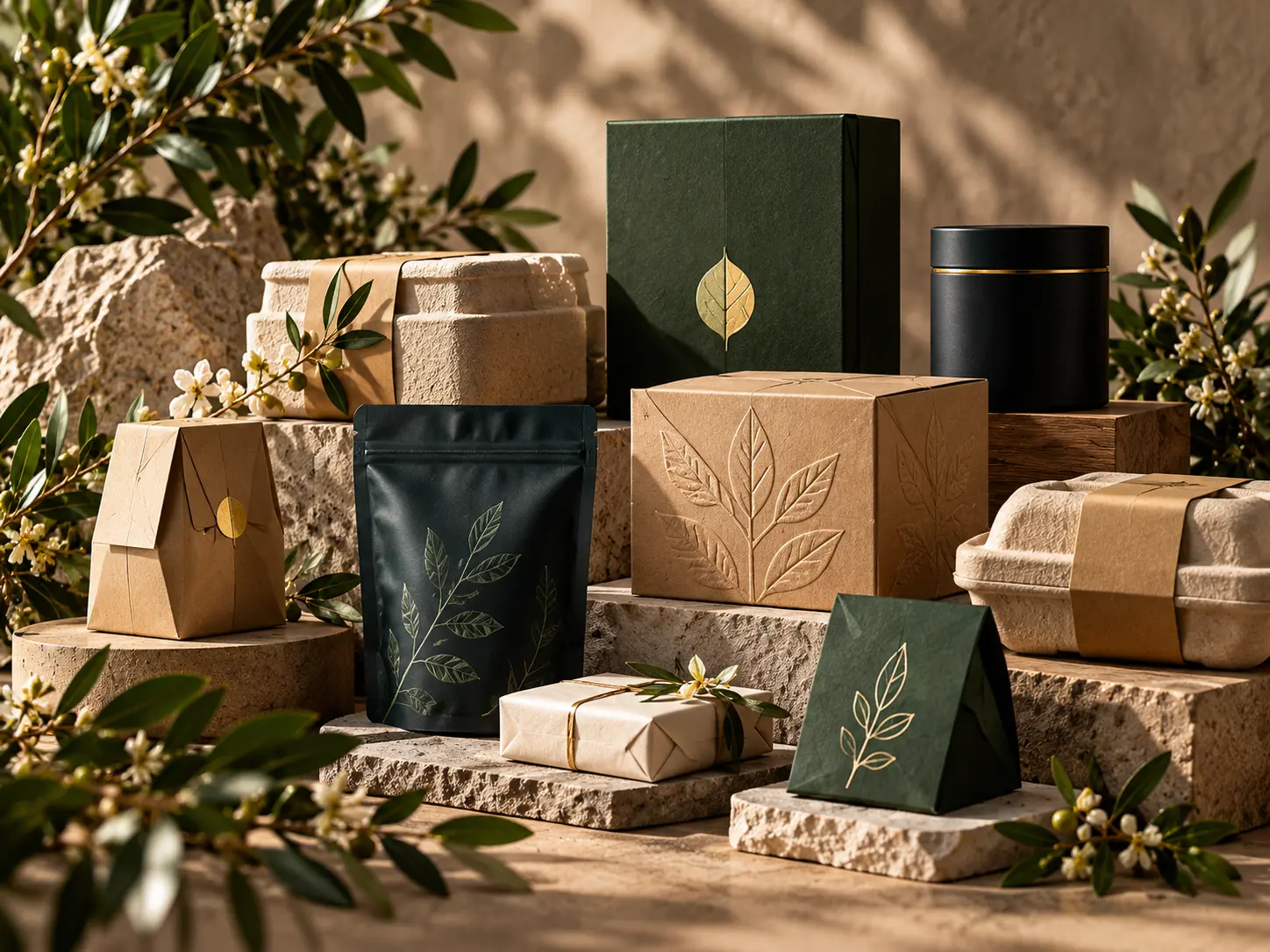 Sustainable Packaging collection styled in CIVSourcing’s black, ivory, champagne and gold showroom palette
