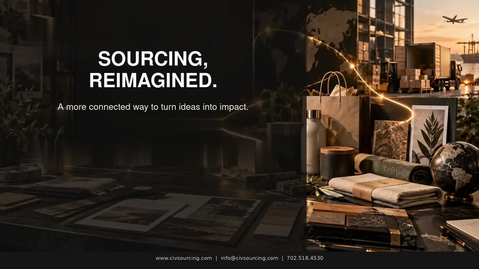 CIVSourcing service overview opening frame: Sourcing, Reimagined